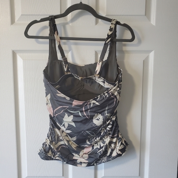 Athleta Aqualuxe Gray Floral Print Ruched Tankini Swim Top - Picture 6 of 10